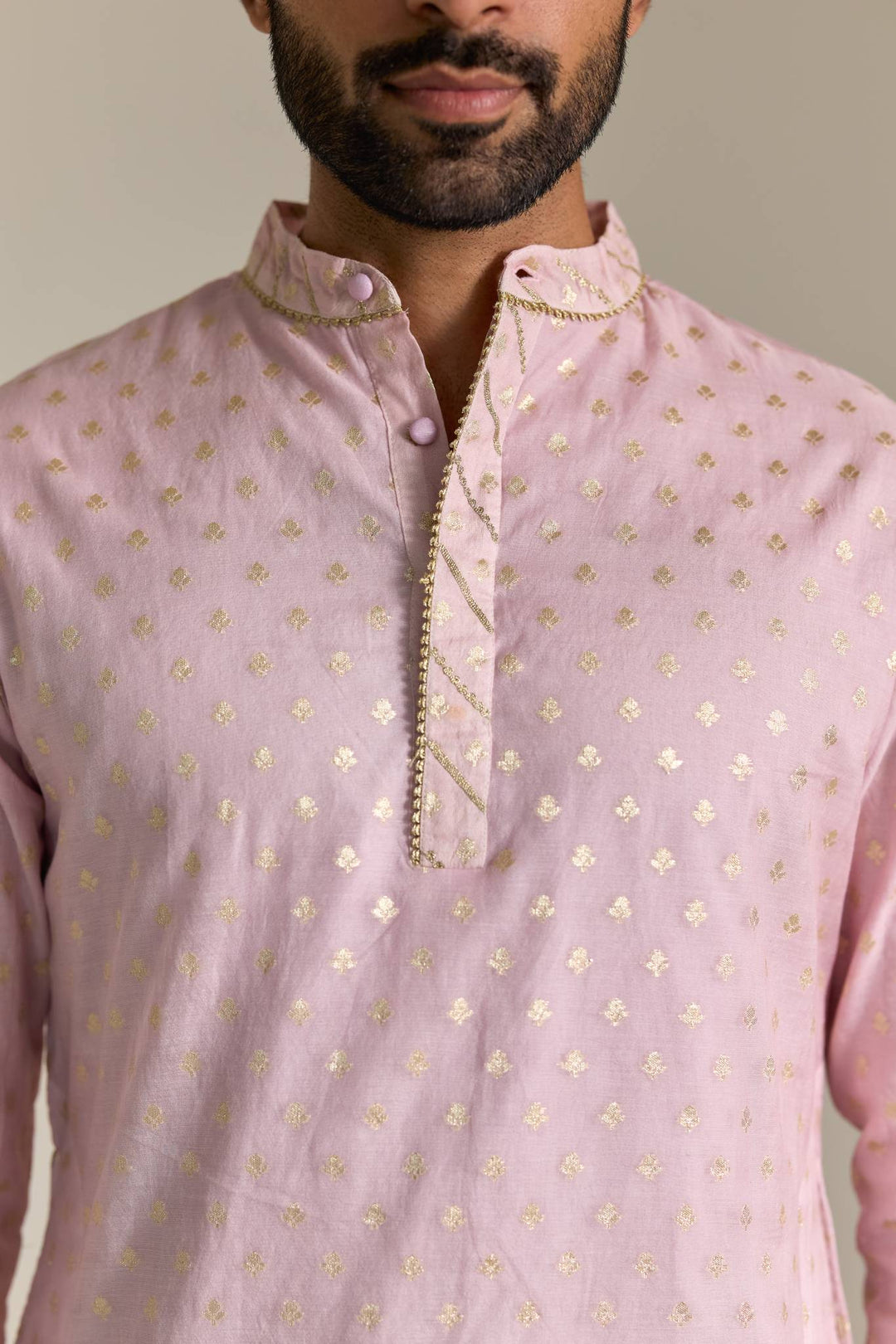 Pink Buta Brocade Embroidered Kurta with Narrow Pants