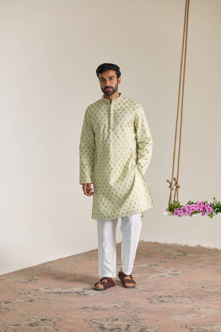 Mint Buta Brocade Embroidered Kurta