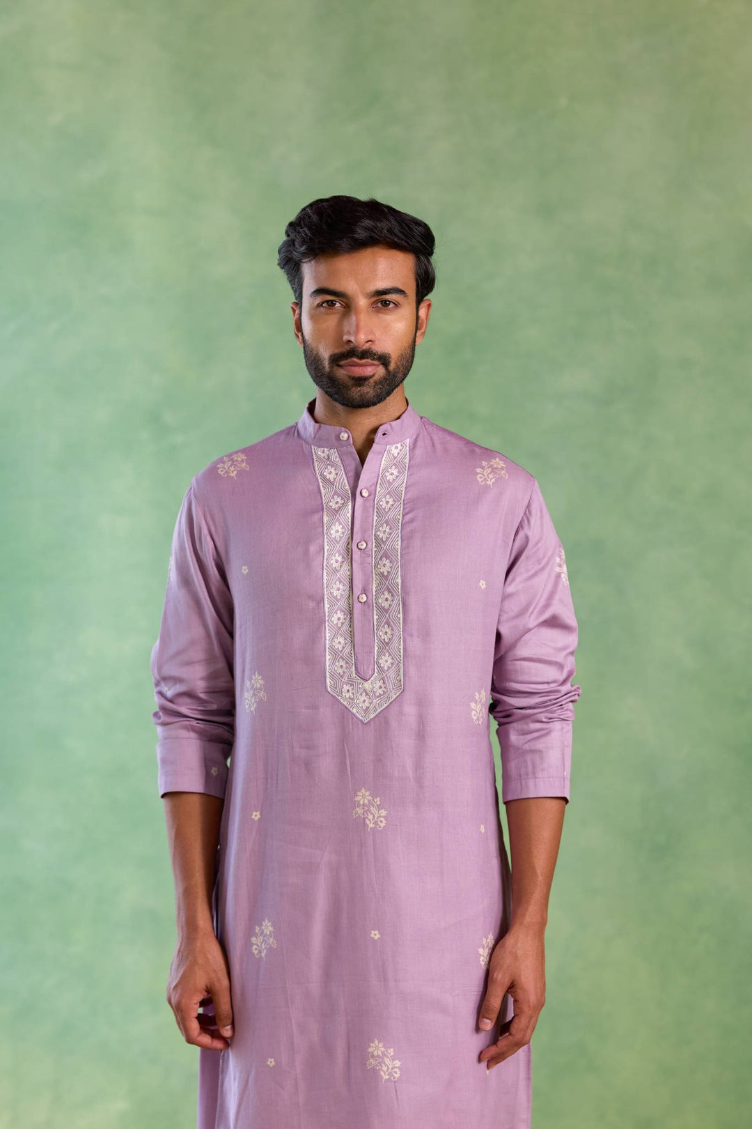 Lilac Floral Buta Embroidered Kurta