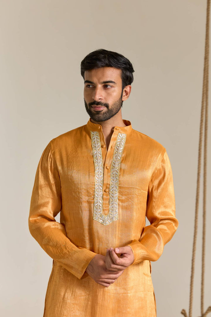 Orange Gold Gota Tissue Kurta