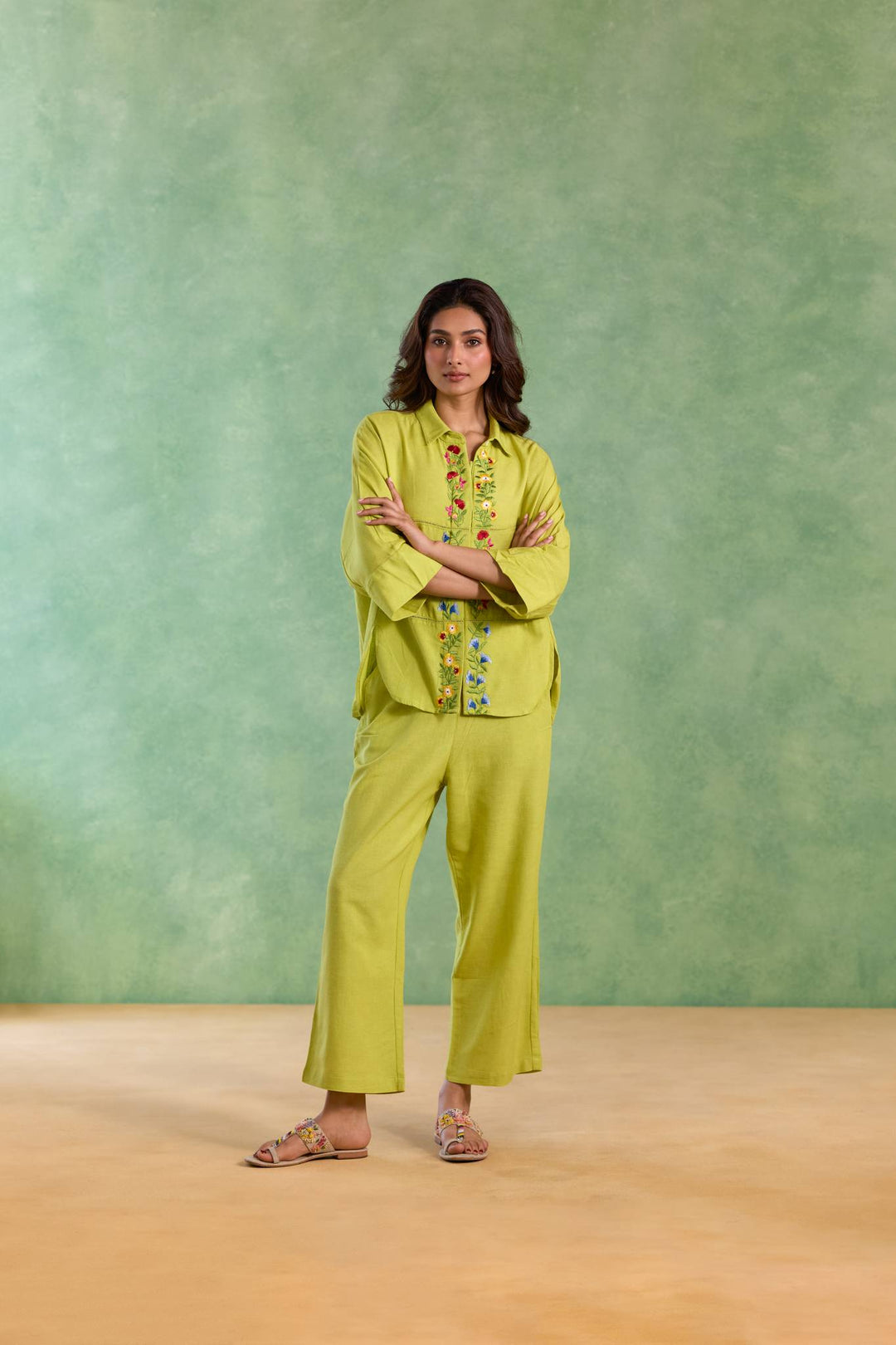 Lime Flora Embroidered Co-ord Set