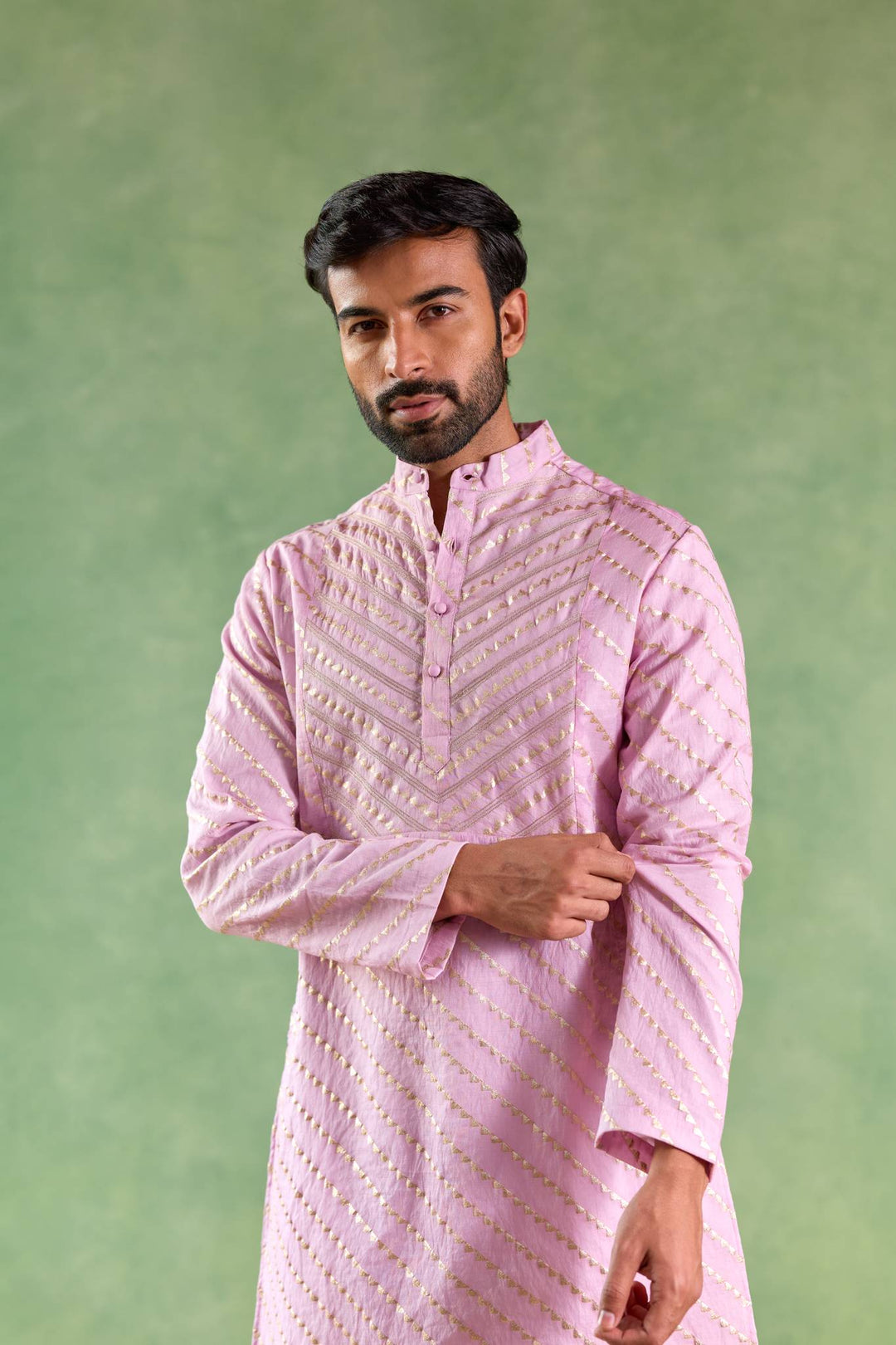 Lilac Gold Chevron Brocade Embroidered Kurta with Narrow Pants