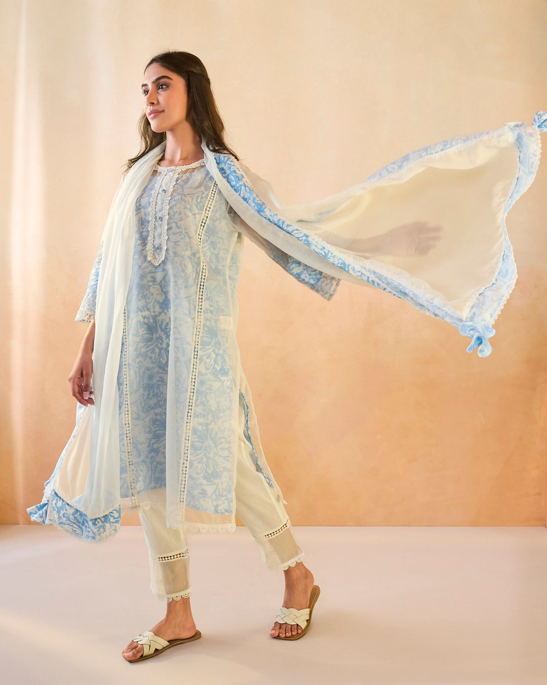 Sky Floral Embroidered Kurta