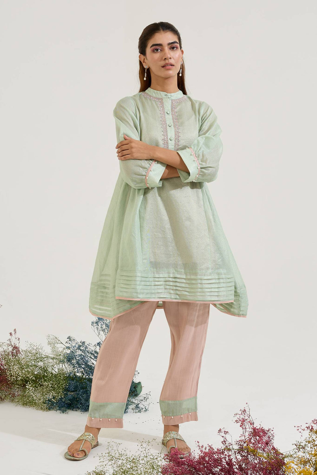 Mint Dori Chanderi Stripe Co-ord Set