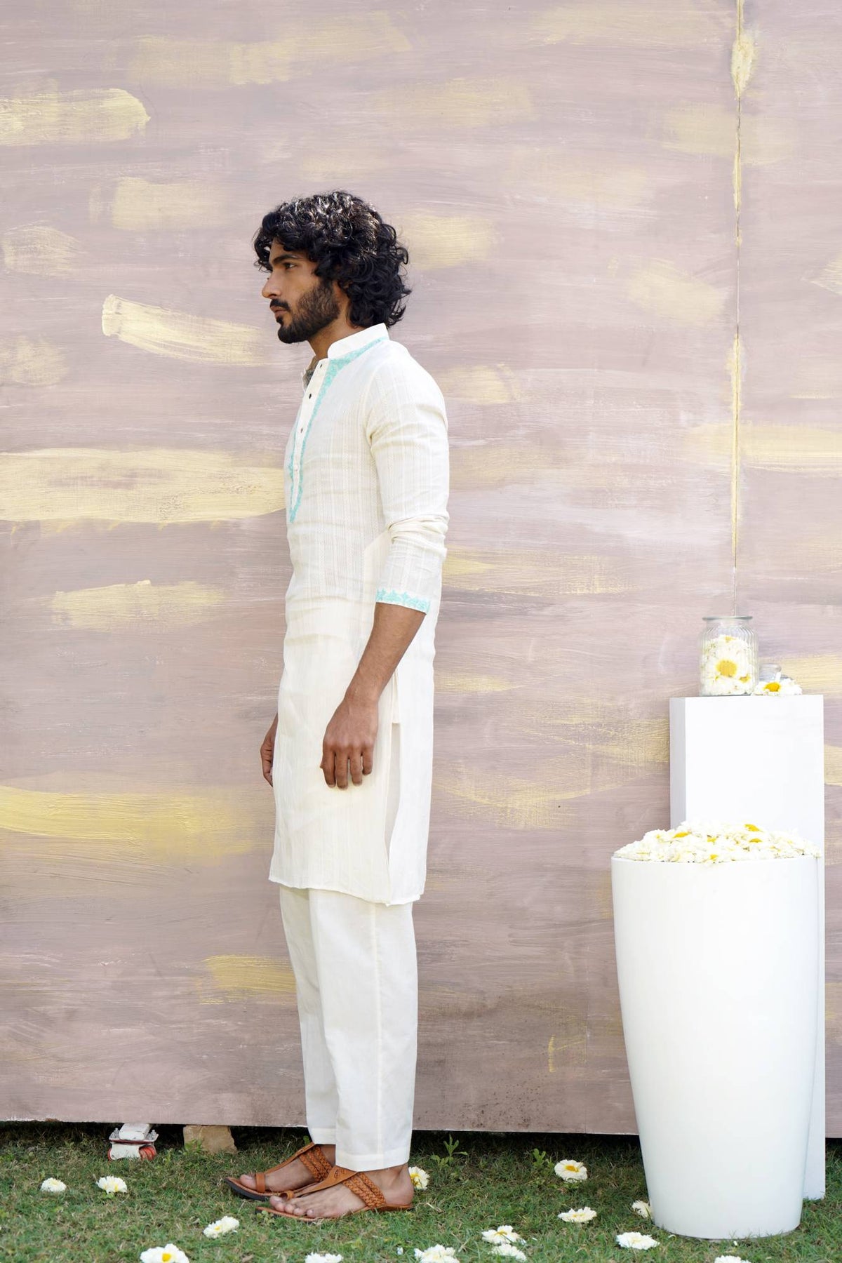 Teal Dori Kurta Set For Men