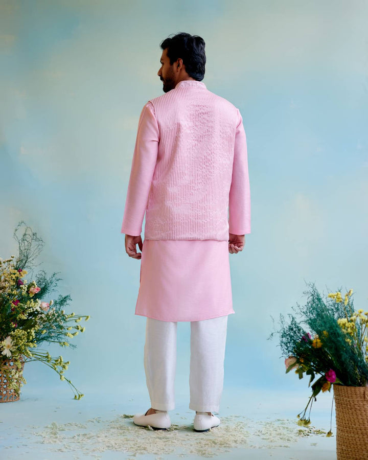 Rosy Glow Stripe Tissue Nehru Jacket