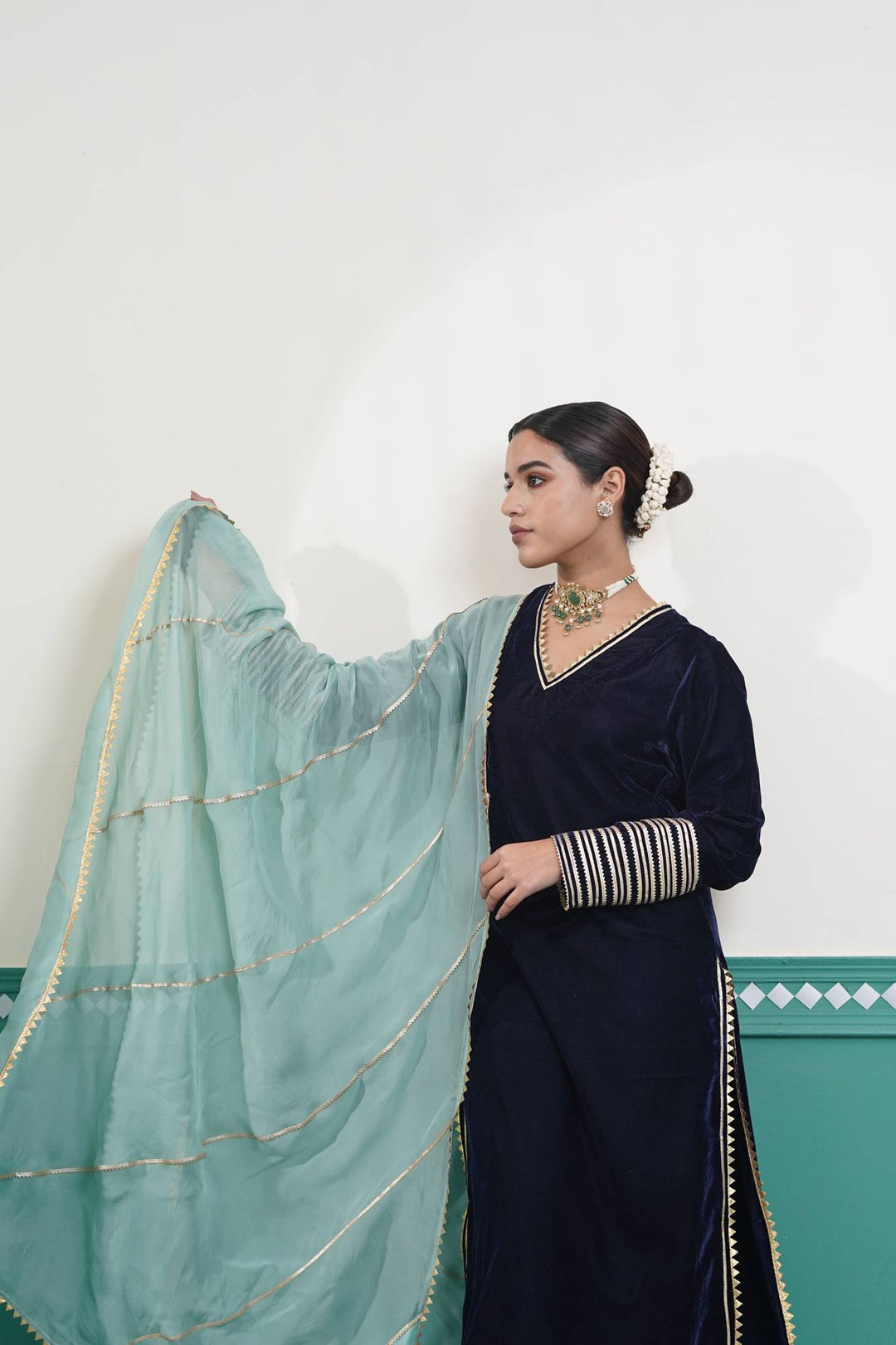 Teal Gold Dupatta