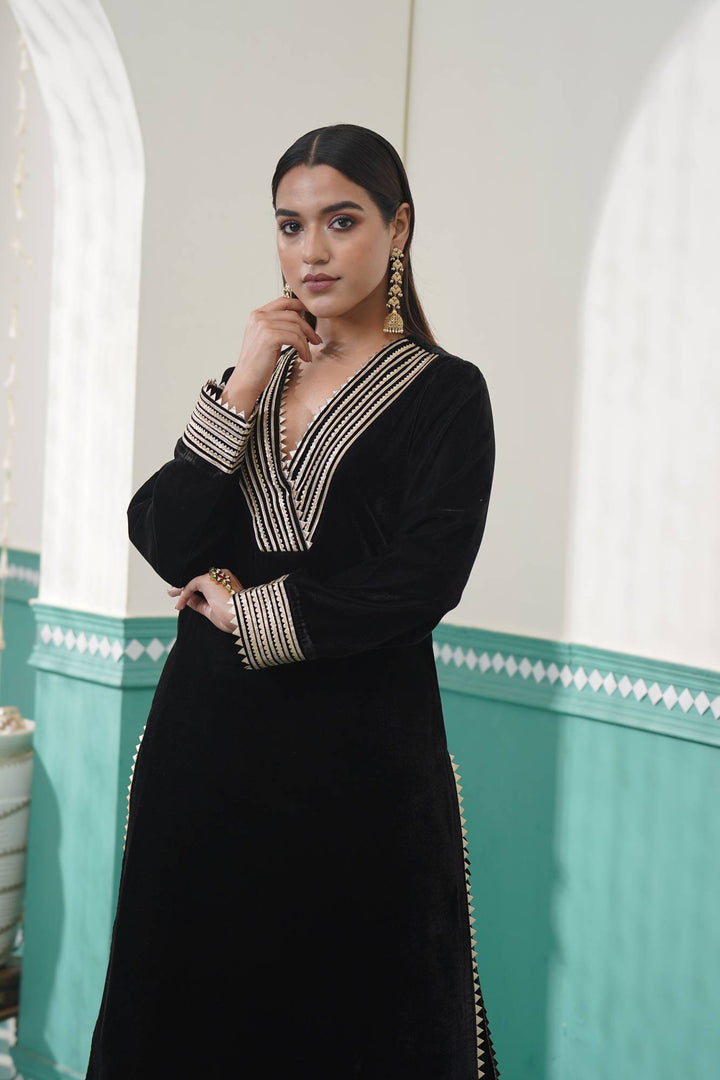 Black Velvet Kurta Set