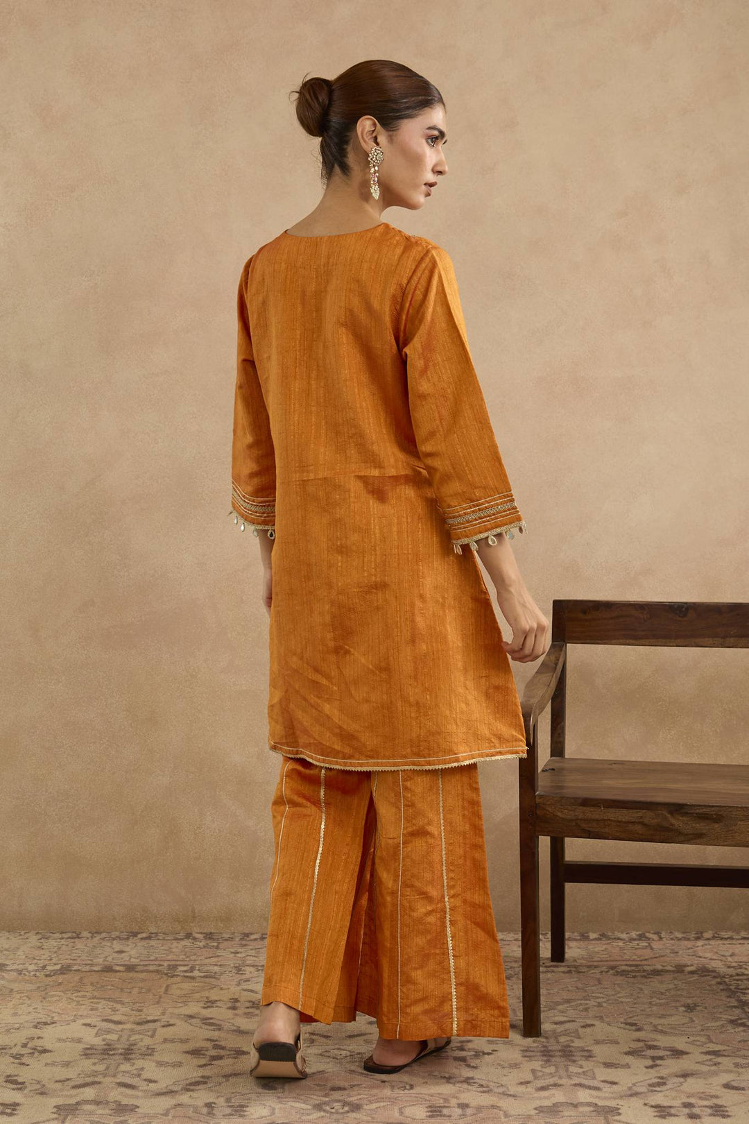 Amber Dahlia Embroidered Kurta with Flared Pants and Scallop Dupatta - Set of 3