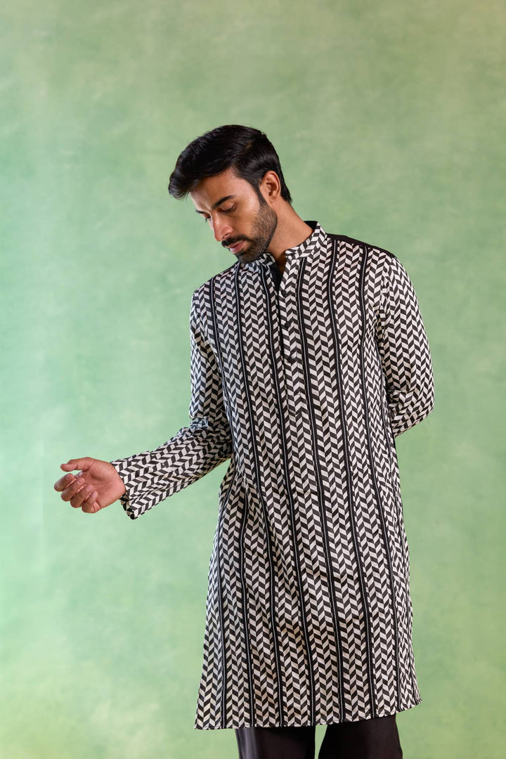 Black Chevron Embroidered Kurta with Narrow Pants
