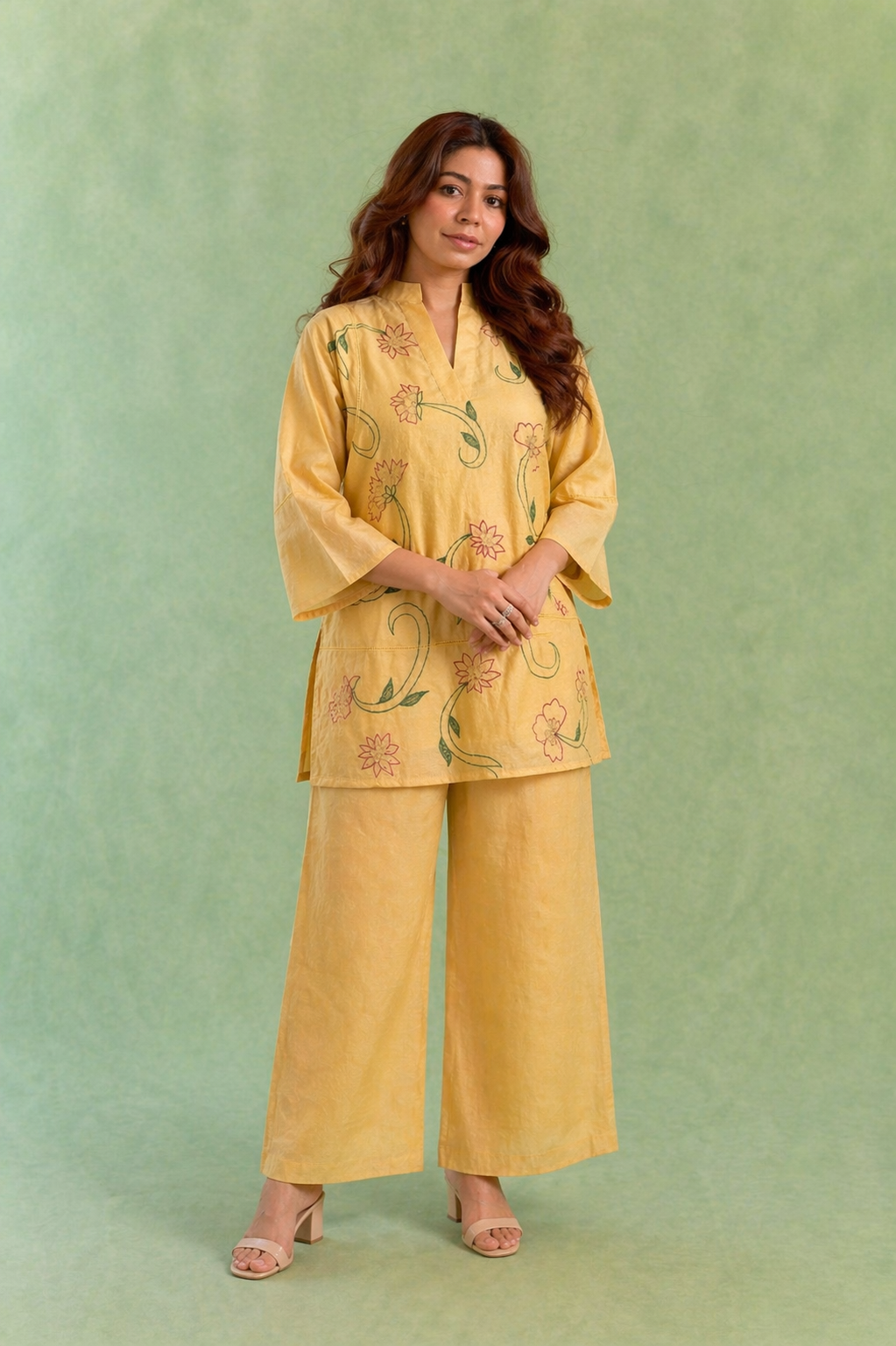 Beige Bloom Embroidered Mul Chanderi Top