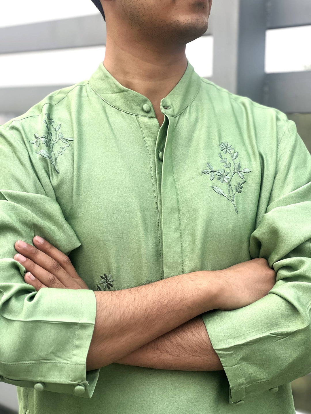 Sage Green Embroidered Silk Kurta