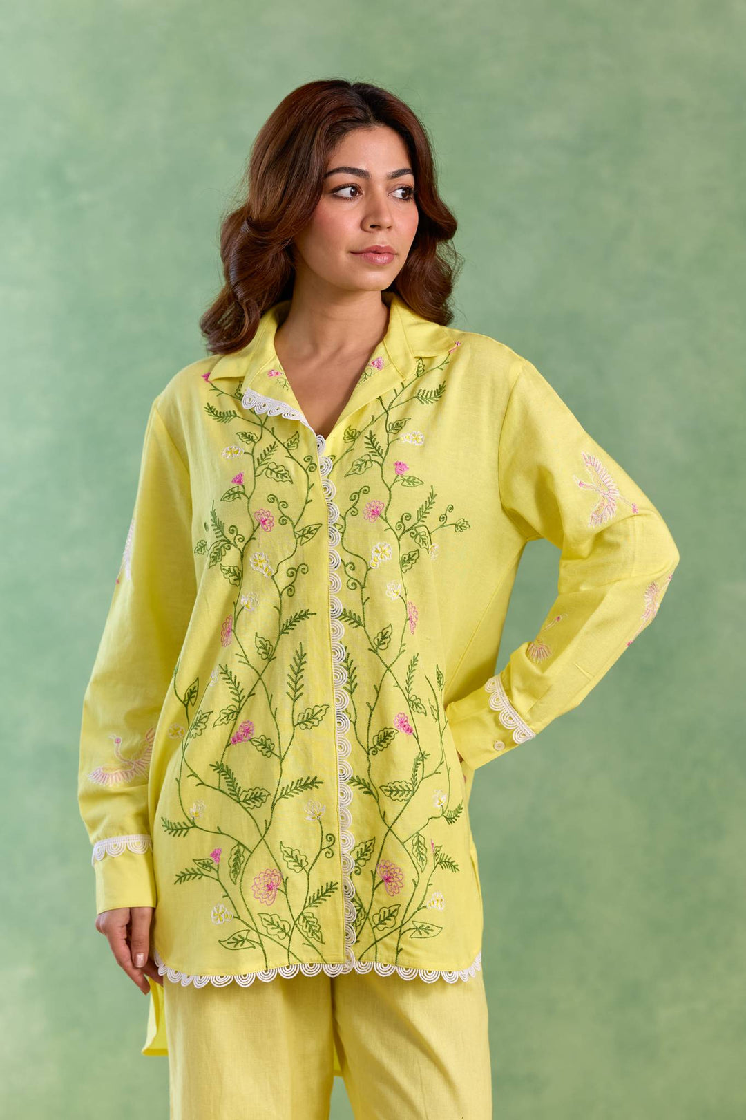 Yellow Floral Embroidered Top