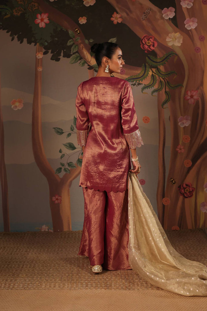 Purple Scallop Gota Tissue Kurta with Sharara - Set of 2