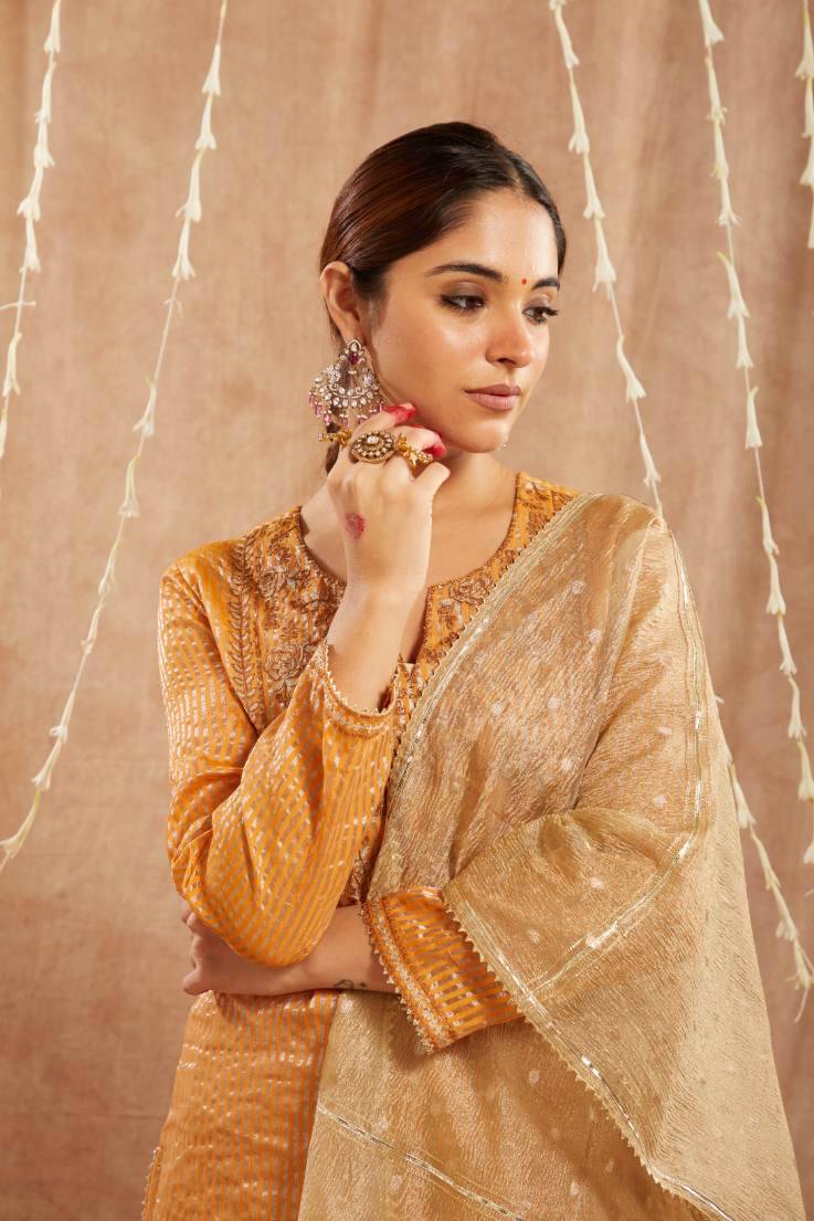 Orange Glory Embroidered Kurta with Narrow Pants