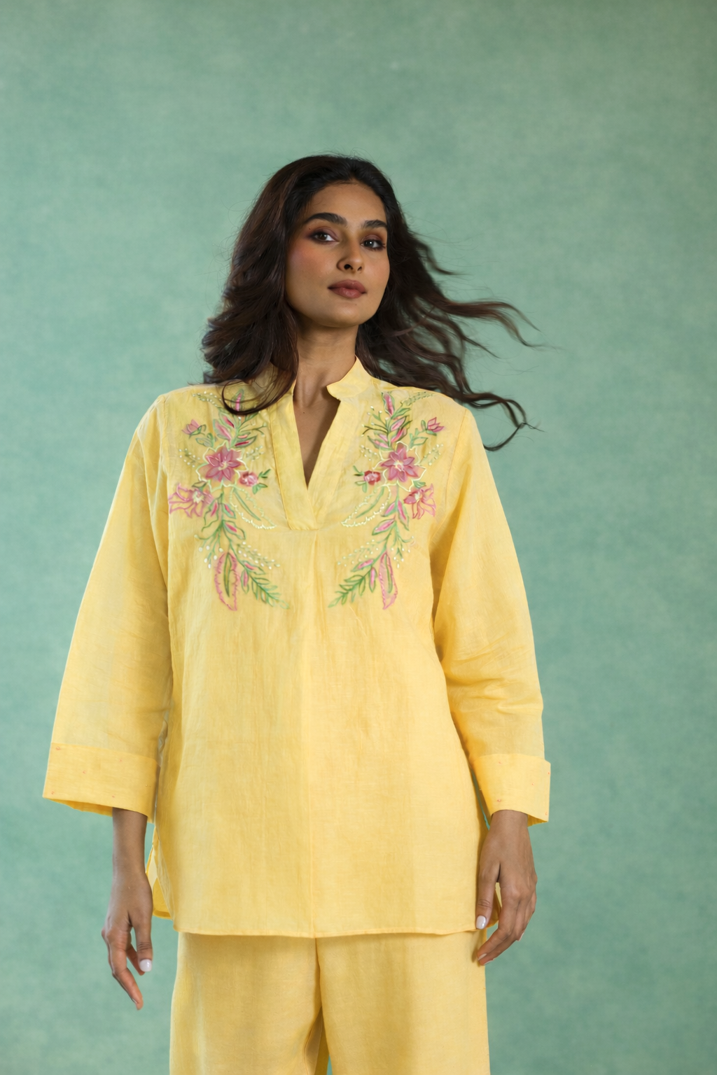 Yellow Lotus Embroidered Co-ord Set