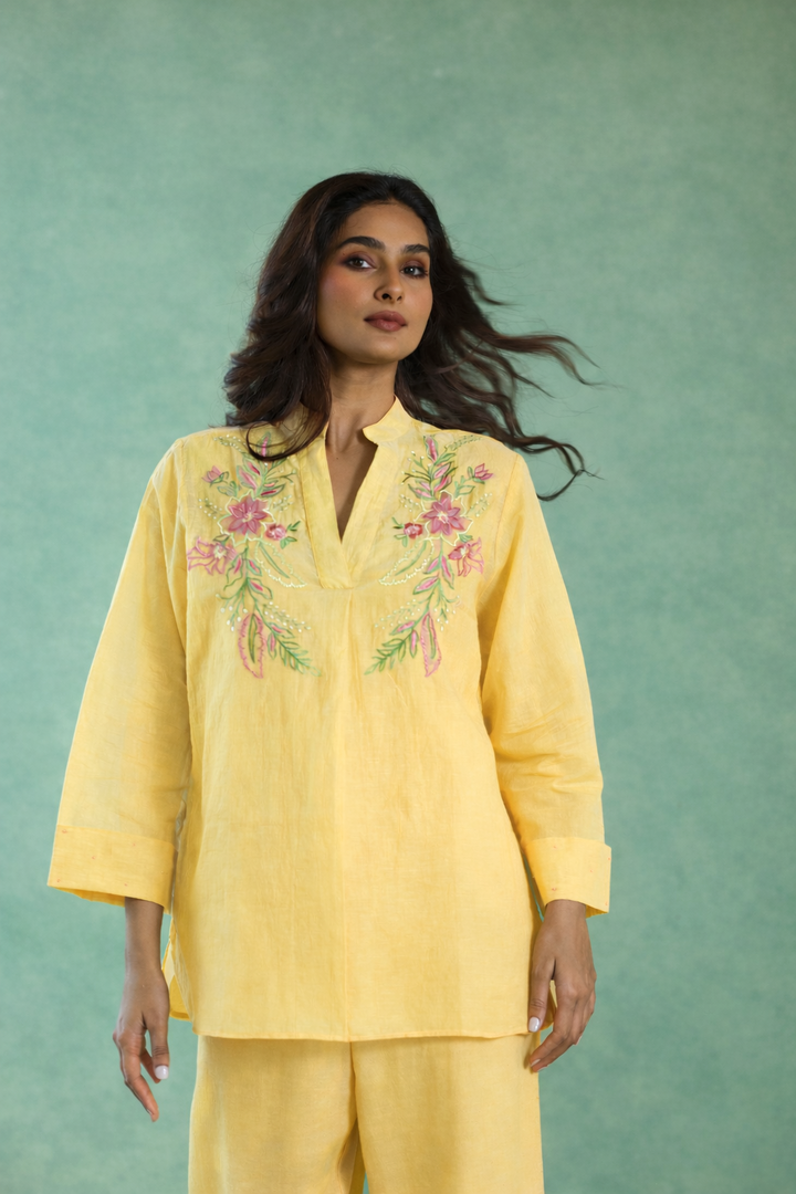 Yellow Lotus Embroidered Co-ord Set