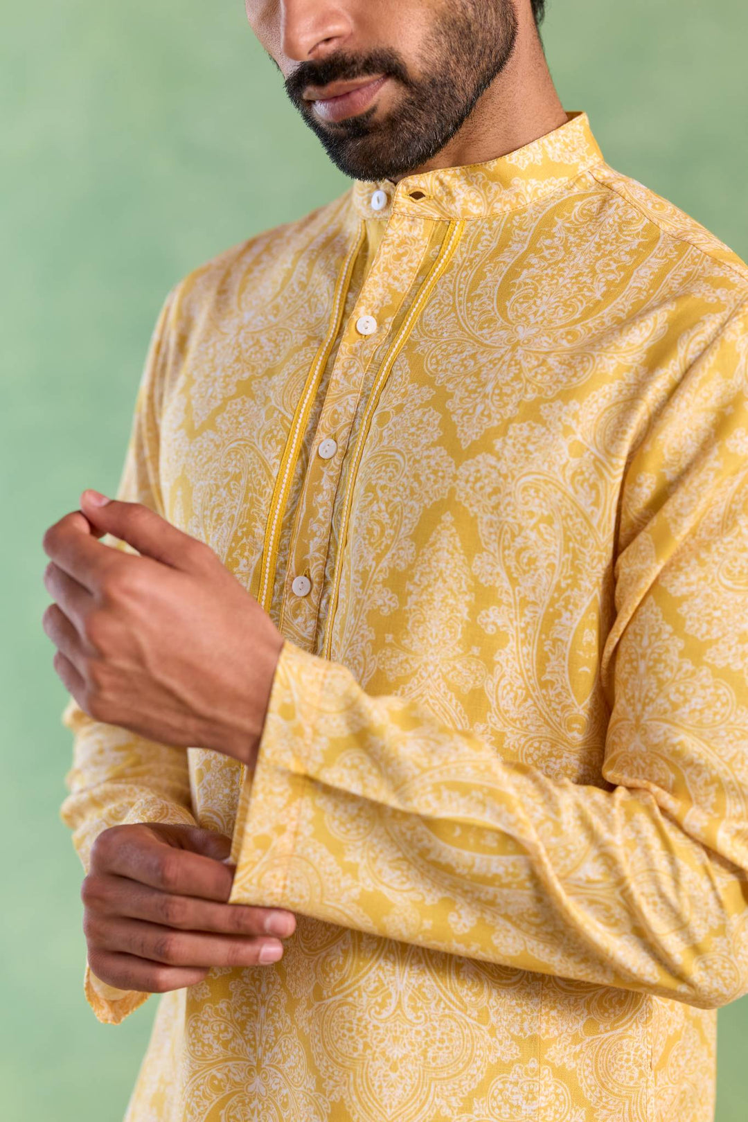 Yellow Petal Yoke Kurta with Narrow Pants