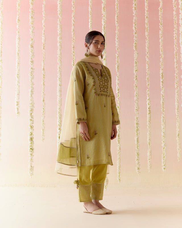 Orchid Green Tissue Kurta with Narrow Pants & Dupatta - Set of 3