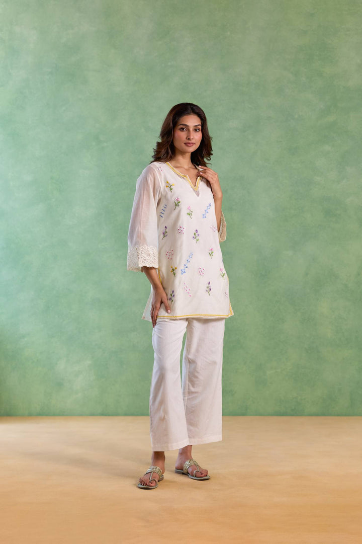 White Spring Embroidered Top