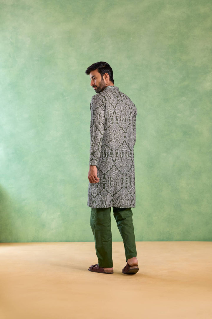 Olive Jaal Loopi Kurta with Narrow Pants
