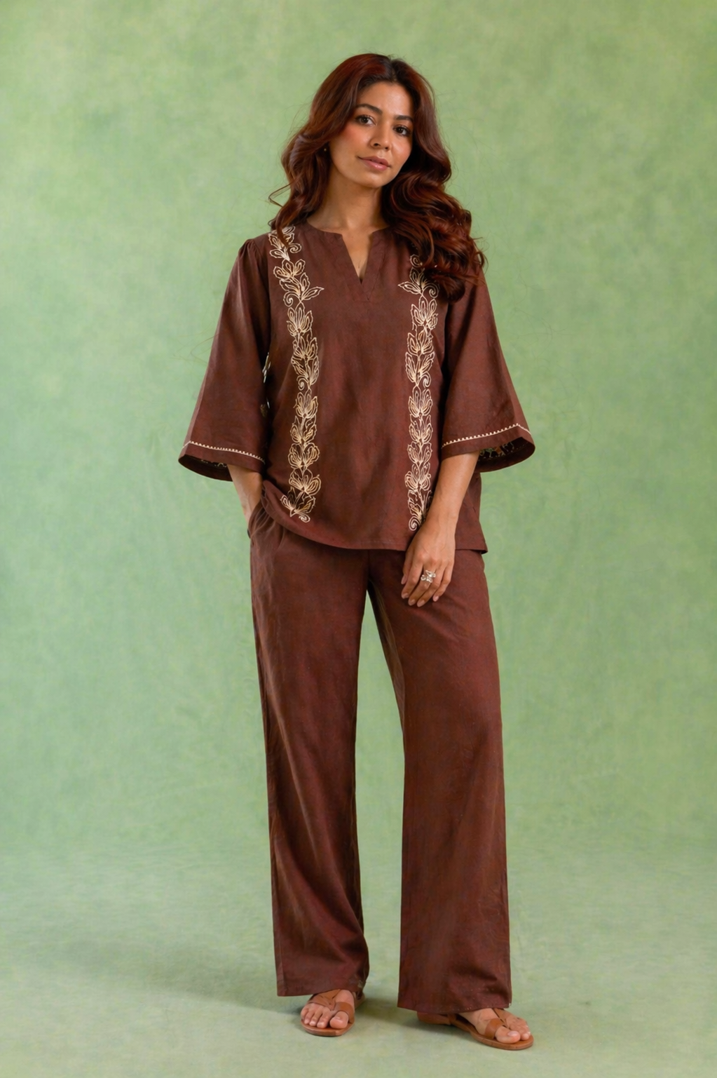 Brown Dori Handloom Linen Top
