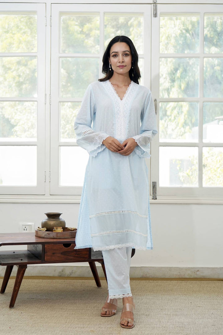 Shop Light Blue Chikankari Kurta