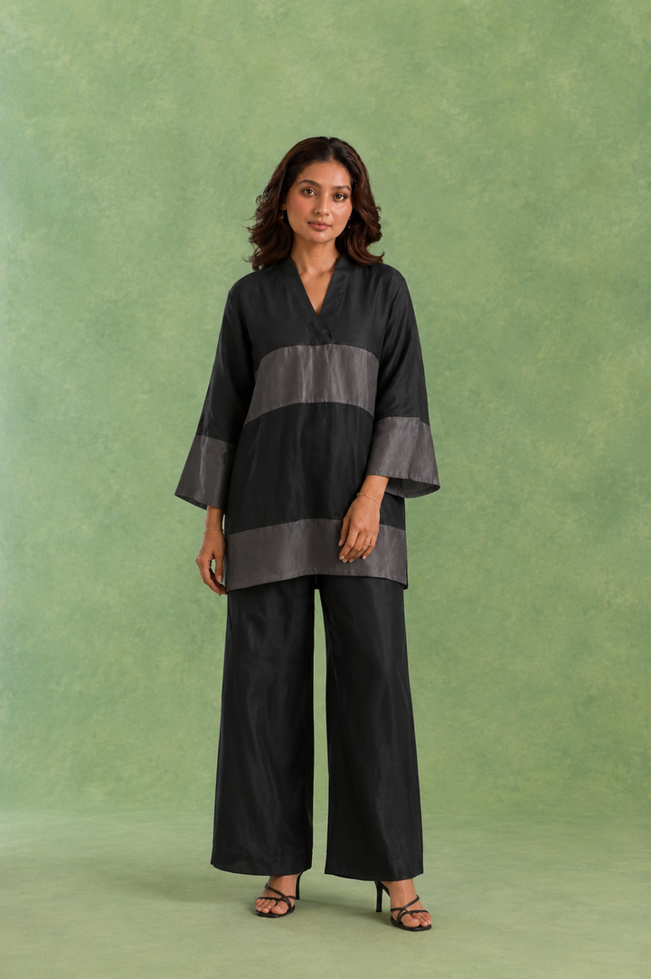 Black Panel Chanderi Top