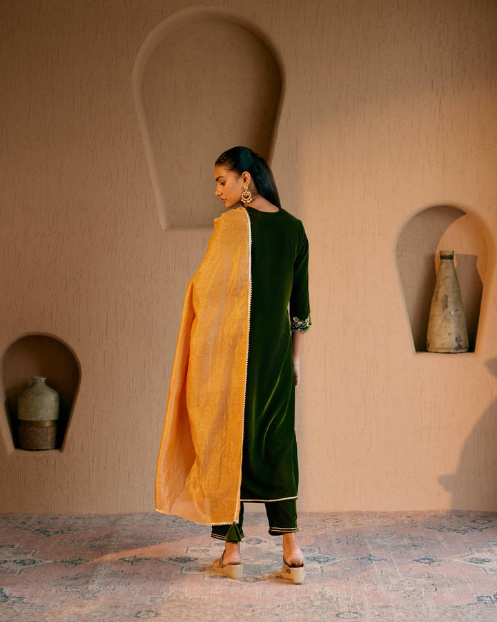 Marigold Fern Zari Dupatta