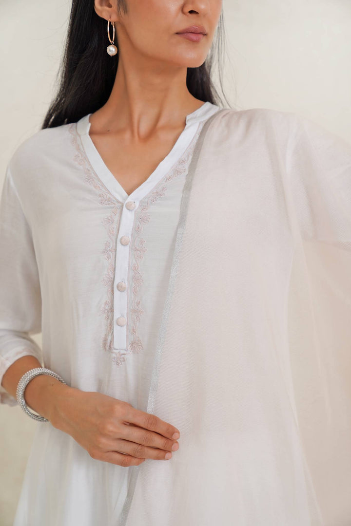 Vanilla foilage kurta with narrow pants