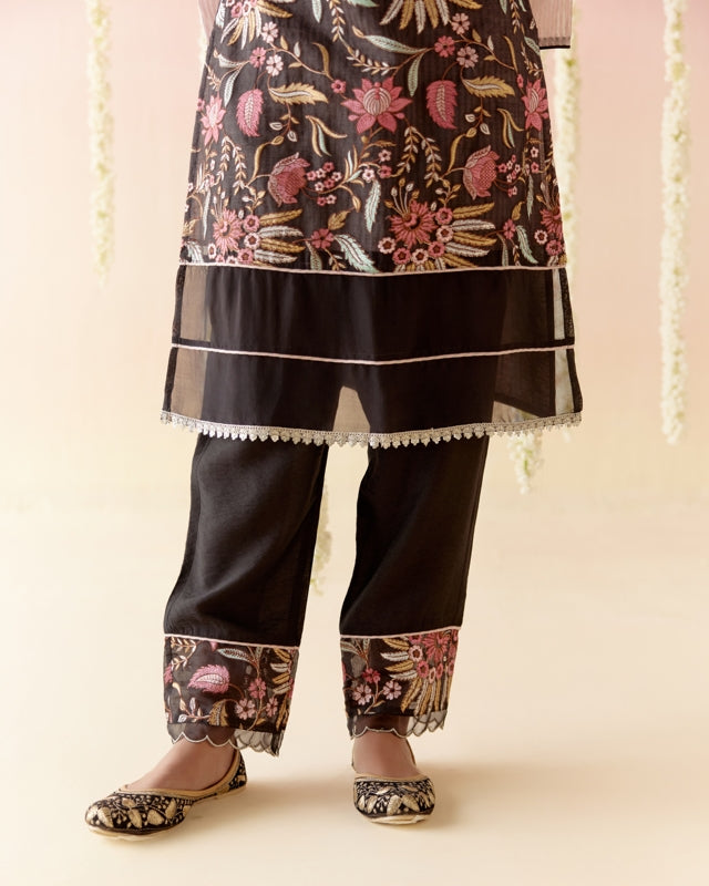 Black Orchid Embroidered Chanderi Kurta - Set of 2