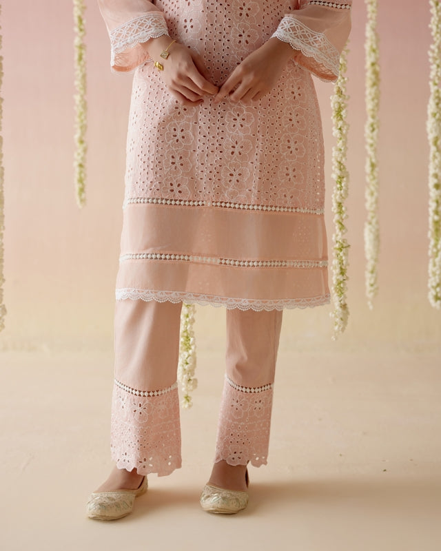 Peach Pearl Long Kurta with Narrow Pants- Set of 2