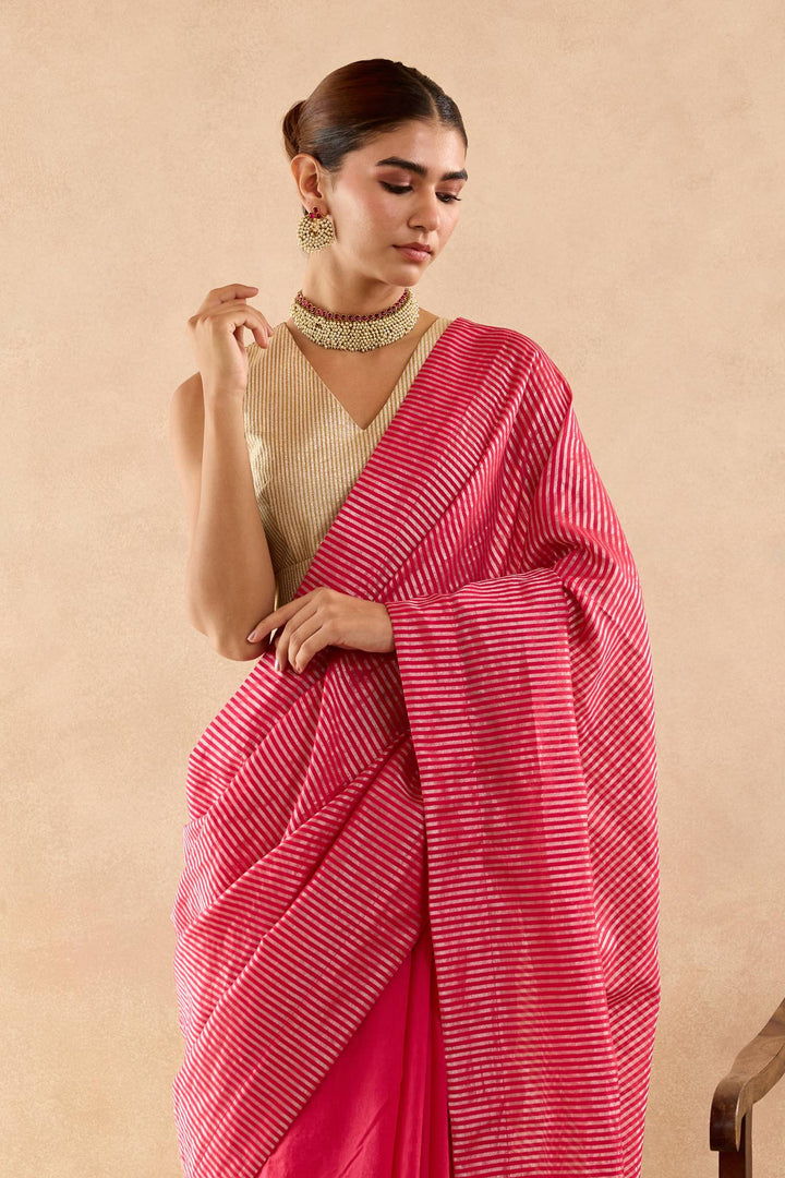Fuchsia Pink Chanderi Saree with Stripe Pallu