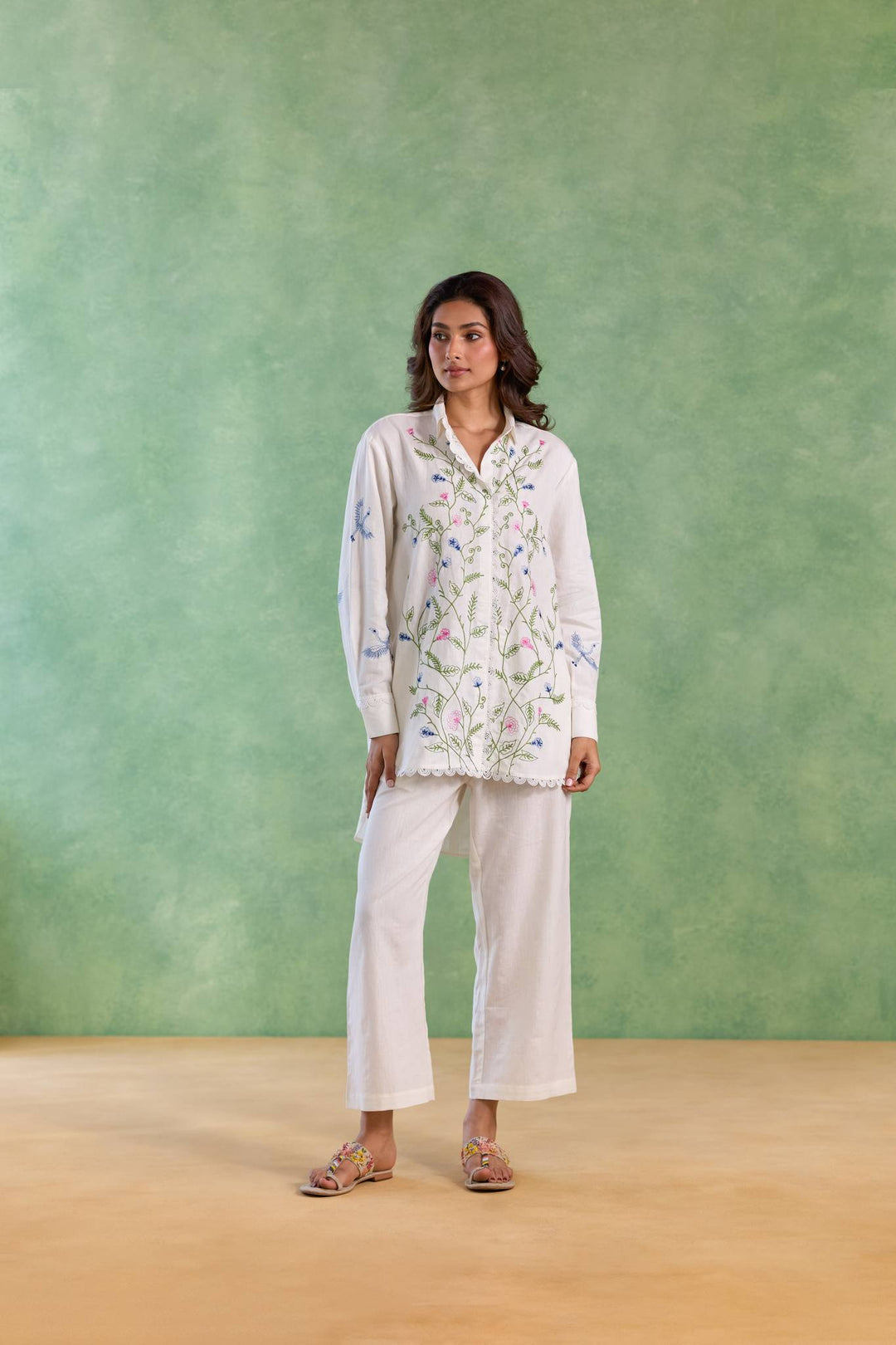 White Floral Embroidered Co-ord Set