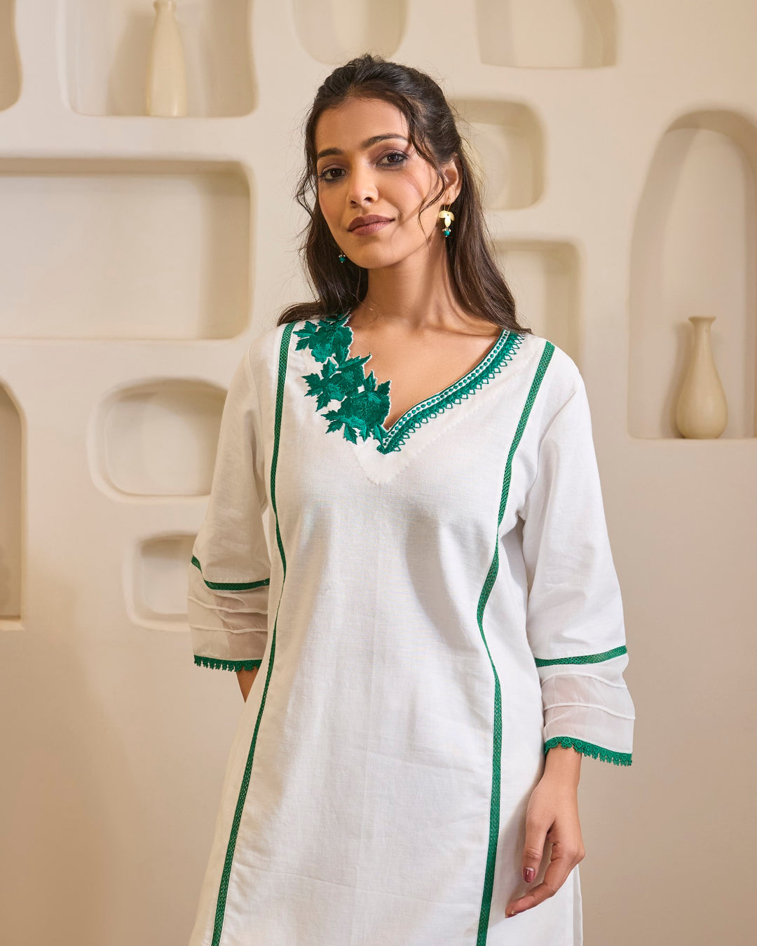 Emerald Rose Embroidered Khaadi Kurta with Narrow Pants - Set of 3