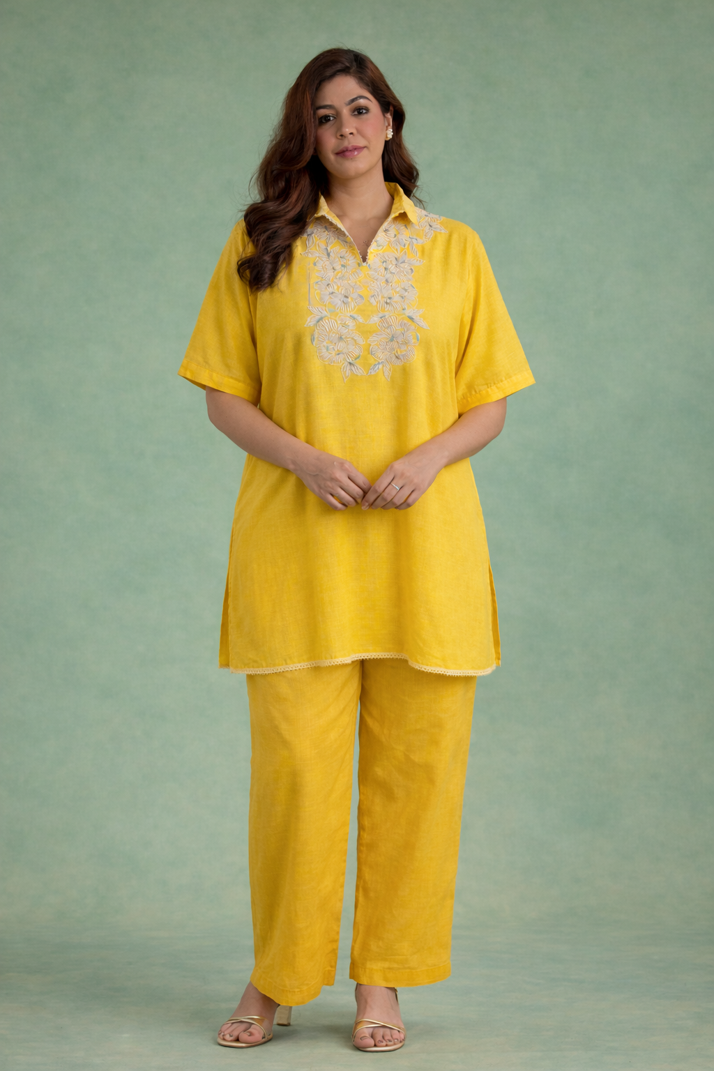 Yellow Rose Dori Handloom Linen Co-ord Set