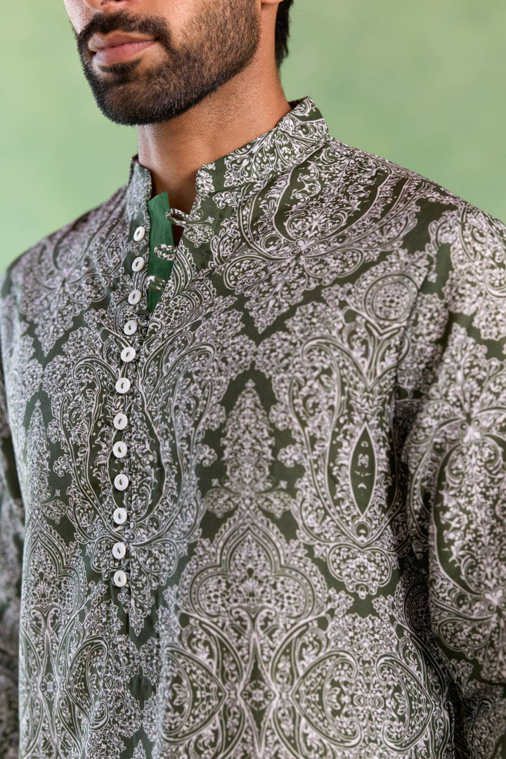 Olive Jaal Loopi Kurta