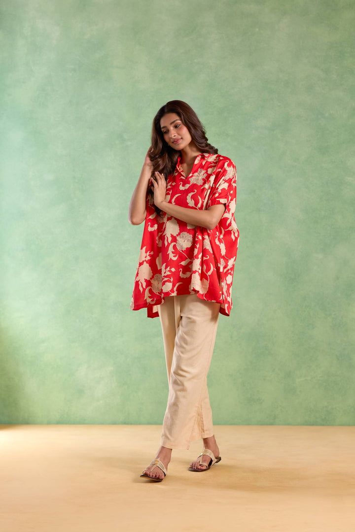 Red Blossom Pearl Top