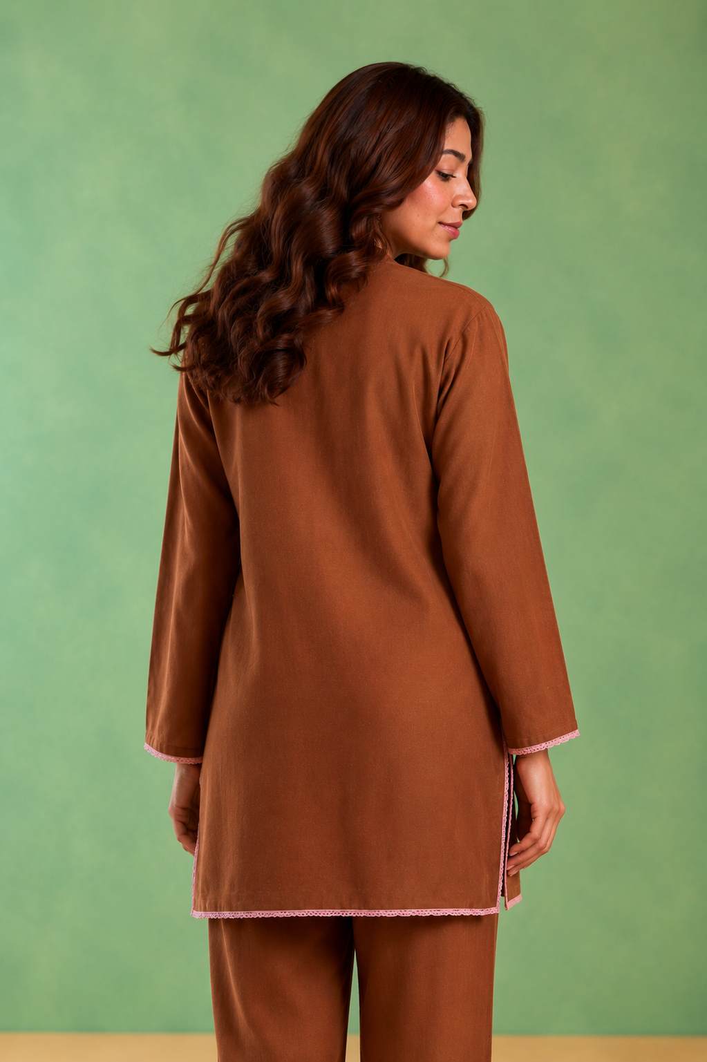 Brown Rose Embroidered Handloom Cotton Top