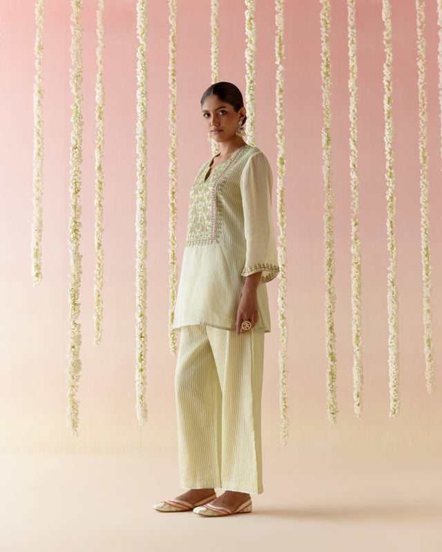 Lime Glory Tissue Kurta with Flared Pants - Set of 2