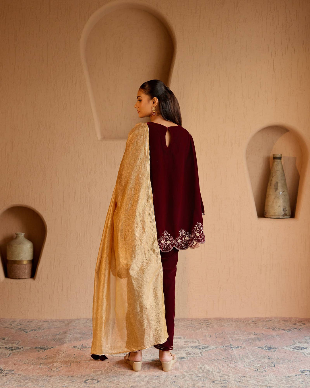 Maroon Gold Dupatta