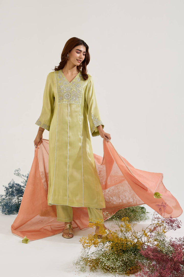 Pink Lime Floral Dupatta