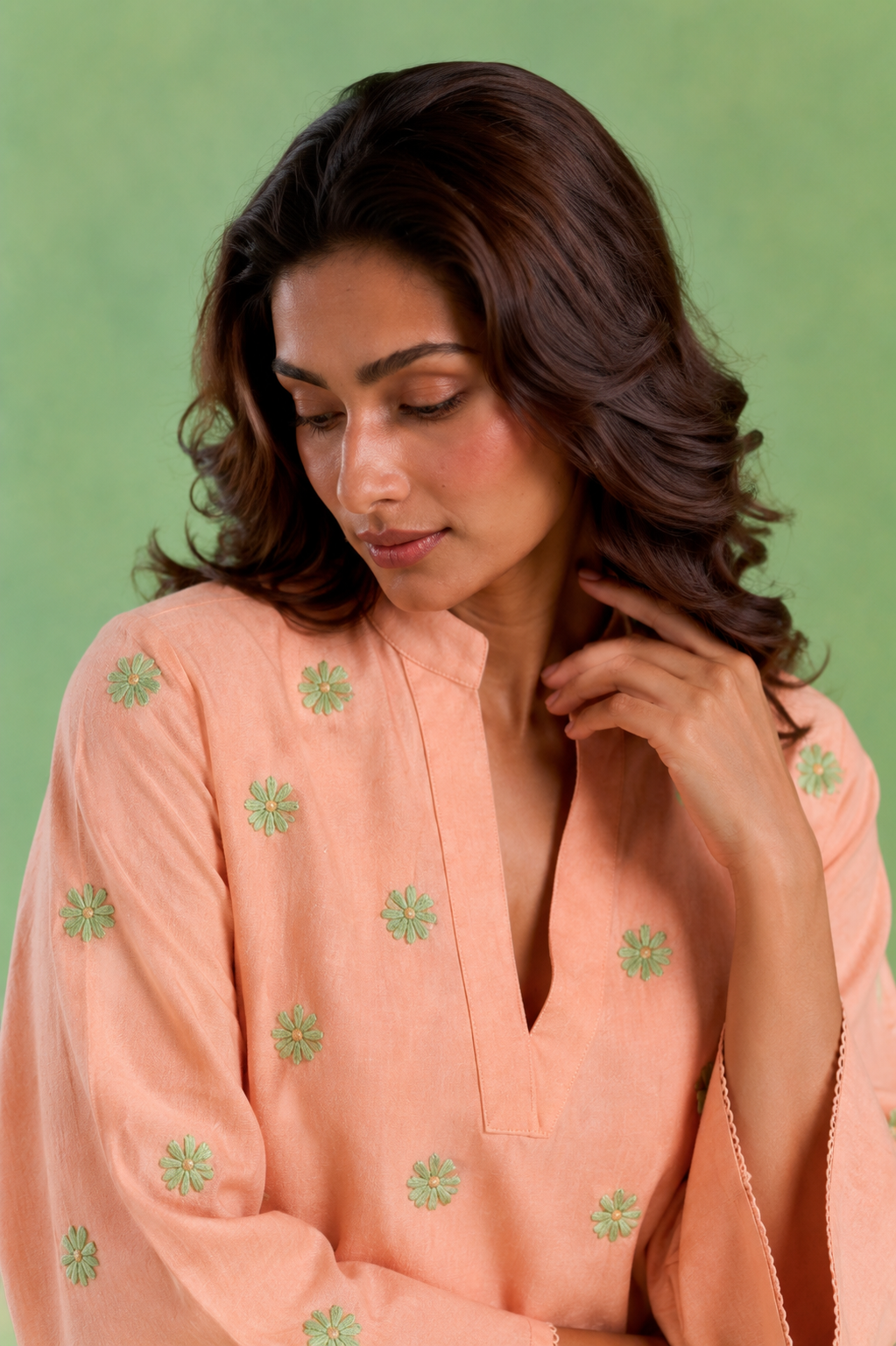 Peach Flora Embroidered Handloom Cotton Top