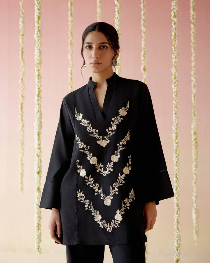 Black Orchid Embroidered Khadi Coord Set