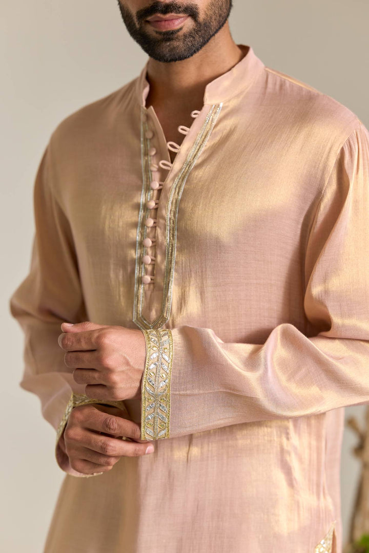 Pink Gold Gota Tissue Kurta