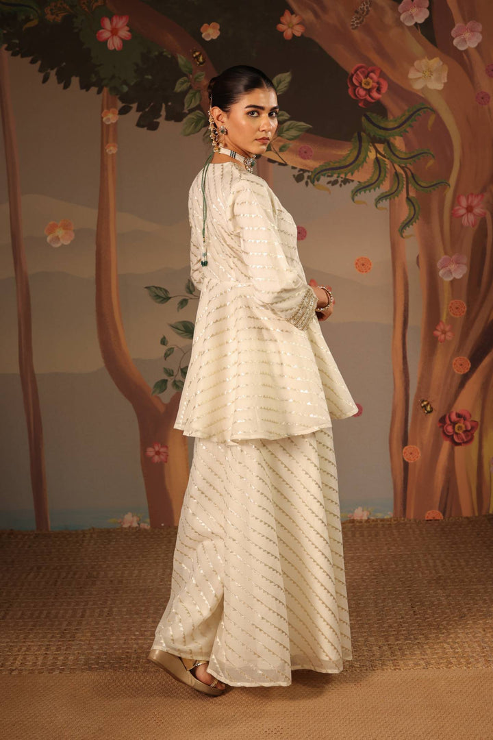 Ivory Gold Embroidered Angrakha with Sharara - Set of 2