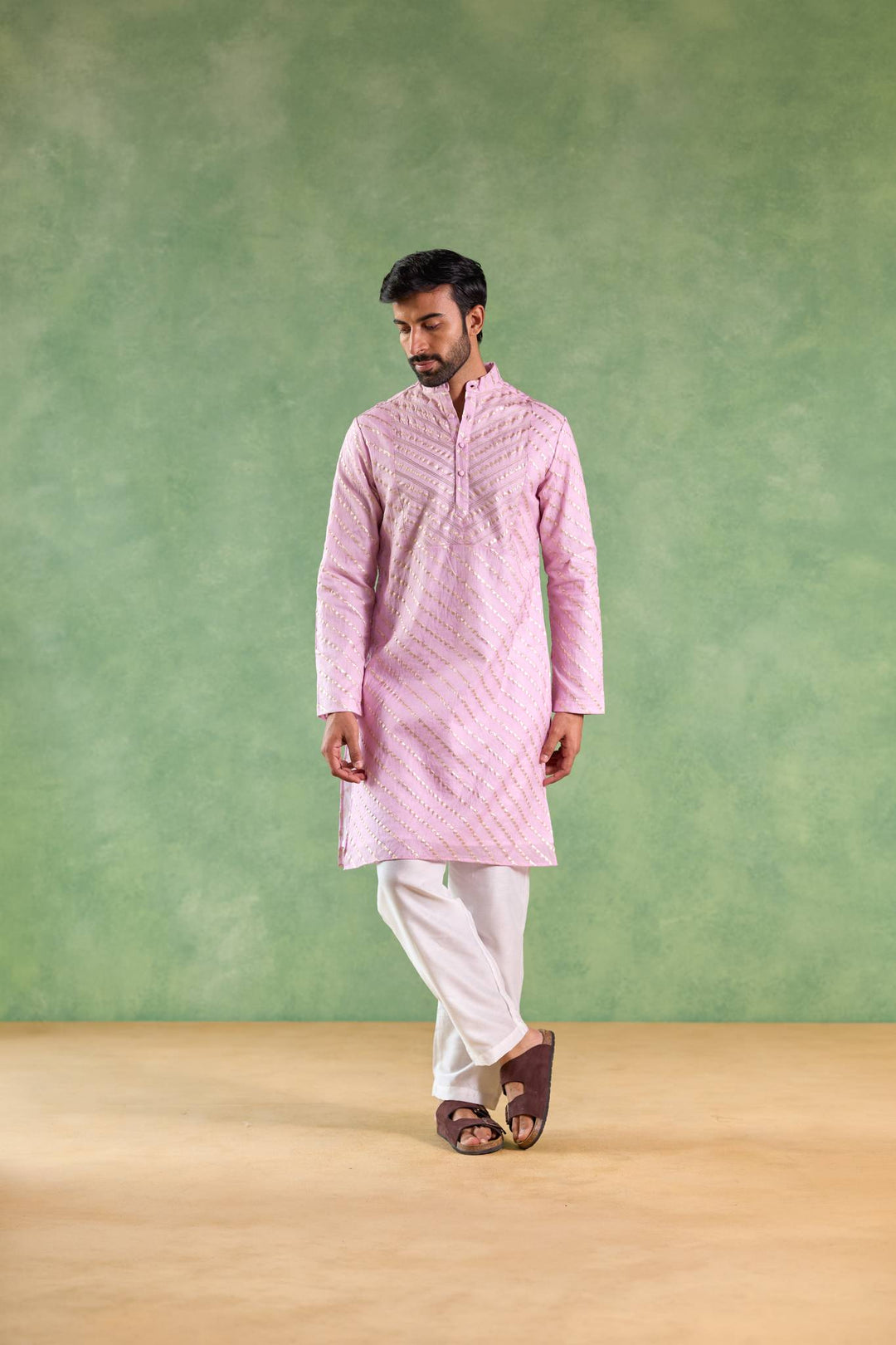 Lilac Gold Chevron Brocade Embroidered Kurta