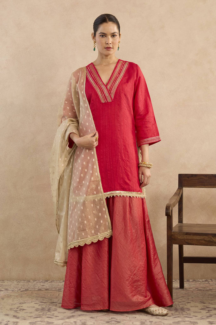 Red Charm Gold Dupatta