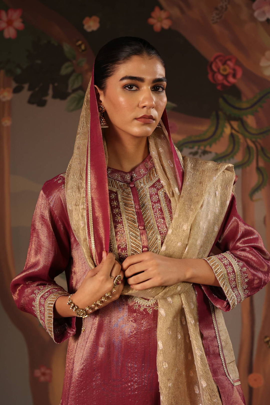 Purple Gold Zari Dupatta