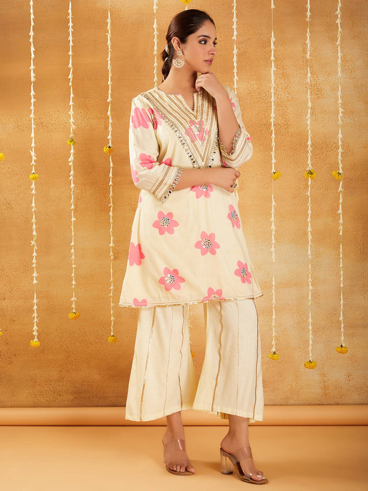 Blush Blossom Floral Kurta with Sharara Pants - Set of 2